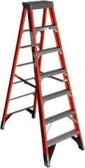 Werner - 6 Steps, 7' High, Type IAA Rating, Fiberglass Step Ladder - 375 Lb Capacity, 26-3/4" Base Width - Caliber Tooling