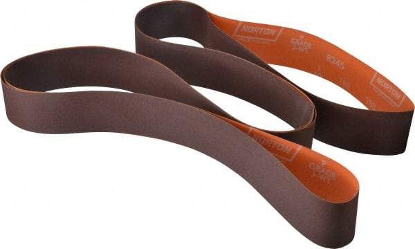 Norton - 2" Wide x 132" OAL, 180 Grit, Aluminum Oxide Abrasive Belt - Aluminum Oxide, Very Fine, Coated, J Weighted Cloth Backing, Series R245 - Caliber Tooling