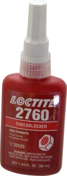 Loctite - 50 mL Bottle, Red, High Strength Liquid Threadlocker - Series 2760, 24 hr Full Cure Time, Hand Tool, Heat Removal - Caliber Tooling