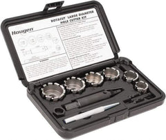 Hougen - 9 Piece, 7/8 to 1-1/2" Cutter Diam, 1/2" Cutting Depth, High Speed Steel Annular Cutter Set - Bright Finish, 1/2" Shank Diam, 7/8, 1, 1-1/8, 1-1/4, 1-3/8, 1-1/2" Cutter Diams - Caliber Tooling