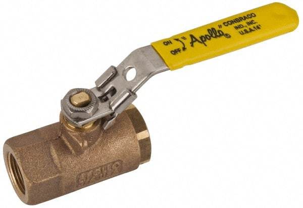 Apollo - 3/4" Pipe, Standard Port, Bronze Standard Ball Valve - 2 Piece, NPT Ends, Locking Lever Handle, 600 WOG, 150 WSP - Caliber Tooling