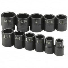 SK - 1/2" Drive Standard Impact Socket Set - 1/2 to 1-1/8", Inch Measurement Standard - Caliber Tooling