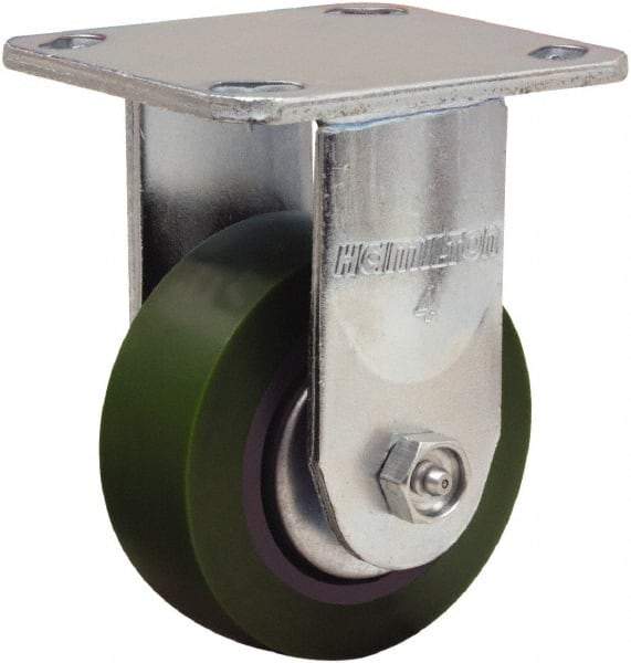 Hamilton - 4" Diam x 1-1/2" Wide x 5-5/8" OAH Top Plate Mount Rigid Caster - Polyurethane Mold onto Cast Iron Center, 675 Lb Capacity, Straight Roller Bearing, 4 x 4-1/2" Plate - Caliber Tooling