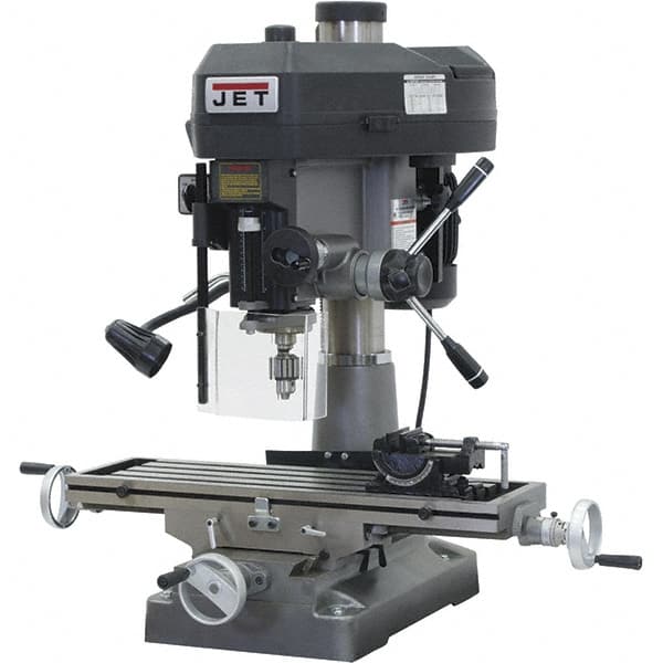 Jet - 1 Phase, 15-7/8" Swing, Variable Speed Pulley Mill Drill Combination - 9-1/2" Table Length x 32-1/4" Table Width, 20-1/2" Longitudinal Travel, 7" Cross Travel, 12 Spindle Speeds, 2 hp, 115/230 Volts - Caliber Tooling