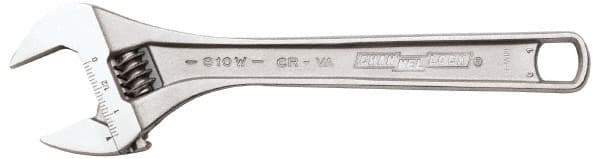 Channellock - 1-3/8" Jaw Capacity, 8" Standard Adjustable Wrench - Chrome Vanadium Steel, Chrome Finish - Caliber Tooling