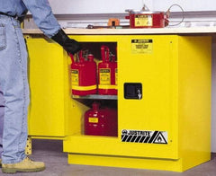 Justrite - 2 Door, 1 Shelf, Yellow Steel Under the Counter Safety Cabinet for Flammable and Combustible Liquids - 35" High x 35" Wide x 22" Deep, Manual Closing Door, 22 Gal Capacity - Caliber Tooling