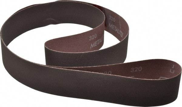 Norton - 2" Wide x 72" OAL, 320 Grit, Aluminum Oxide Abrasive Belt - Aluminum Oxide, Extra Fine, Coated, X Weighted Cloth Backing, Series R228 - Caliber Tooling