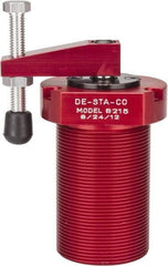 De-Sta-Co - 90 Lb Clamping Force, Right Hand Swing, 21.5mm Total Stroke, Single-Acting Pneumatic Swing Clamp - 1/8 NPT Port, 85.3mm Body Length x 76.2mm Body Width, 2.01 Cu In (Clamp), 2.26 Cu In (Unclamp), 130 Max psi - Caliber Tooling