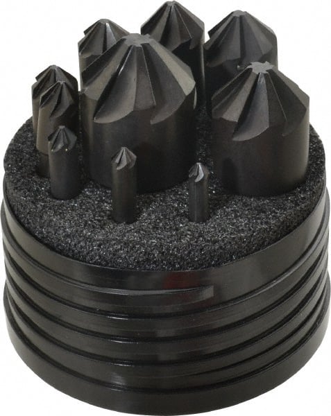 Hertel - 10 Piece, 1/4 to 1-1/2" Head Diam, 90° Included Angle, Countersink Set - Caliber Tooling