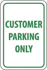 NMC - "Customer Parking Only", 12" Wide x 18" High, Aluminum Reserved Parking Signs - 0.063" Thick, Green on White, Rectangle, Post Mount - Caliber Tooling