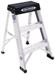 Werner - 2 Steps, 2' High, Type IA Rating, Aluminum Step Ladder - 300 Lb Capacity, 17" Base Width - Caliber Tooling