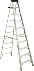 Werner - 9 Steps, 10' High, Type IA Rating, Aluminum Step Ladder - 300 Lb Capacity, 30" Base Width - Caliber Tooling