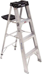 Werner - 3 Steps, 4' High, Type IA Rating, Aluminum Step Ladder - 300 Lb Capacity, 19-1/2" Base Width - Caliber Tooling