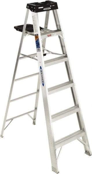 Werner - 5 Steps, 6' High, Type IA Rating, Aluminum Step Ladder - 300 Lb Capacity, 23" Base Width - Caliber Tooling