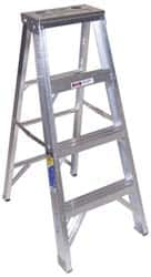 Werner - 3 Steps, 4' High, Type IAA Rating, Aluminum Step Ladder - 375 Lb Capacity, 21-1/4" Base Width - Caliber Tooling