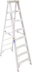 Werner - 7 Steps, 8' High, Type IAA Rating, Aluminum Step Ladder - 375 Lb Capacity, 28-1/4" Base Width - Caliber Tooling