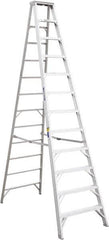 Werner - 11 Steps, 12' High, Type IAA Rating, Aluminum Step Ladder - 375 Lb Capacity, 35-1/4" Base Width - Caliber Tooling