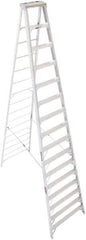 Werner - 15 Steps, 16' High, Type IA Rating, Aluminum Step Ladder - 300 Lb Capacity, 42-1/8" Base Width - Caliber Tooling