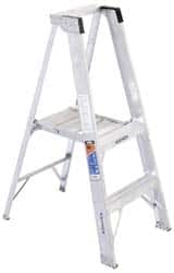 Werner - 2 Steps, 4' High, Type I Rating, Aluminum Platform Ladder - 250 Lb Capacity, 21-1/4" Base Width - Caliber Tooling