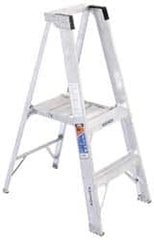 Werner - 2 Steps, 4' High, Type I Rating, Aluminum Platform Ladder - 250 Lb Capacity, 21-1/4" Base Width - Caliber Tooling