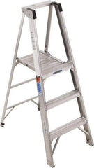 Werner - 3 Steps, 5' High, Type IA Rating, Aluminum Platform Ladder - 300 Lb Capacity, 23" Base Width - Caliber Tooling