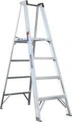 Werner - 4 Steps, 6' High, Type I Rating, Aluminum Platform Ladder - 250 Lb Capacity, 24-3/4" Base Width - Caliber Tooling