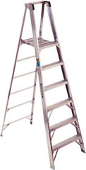 Werner - 6 Steps, 8' High, Type I Rating, Aluminum Platform Ladder - 250 Lb Capacity, 28-1/4" Base Width - Caliber Tooling