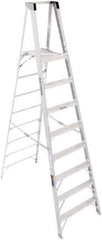 Werner - 8 Steps, 10' High, Type I Rating, Aluminum Platform Ladder - 250 Lb Capacity, 31-3/4" Base Width - Caliber Tooling