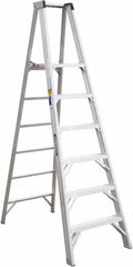 Werner - 6 Steps, 8' High, Type IAA Rating, Aluminum Platform Ladder - 375 Lb Capacity, 28-1/4" Base Width - Caliber Tooling