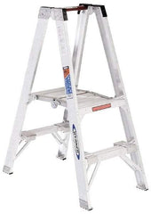 Werner - 2 Steps, 4' High, Type IA Rating, Aluminum Platform Ladder - 300 Lb Capacity, 21-1/4" Base Width - Caliber Tooling