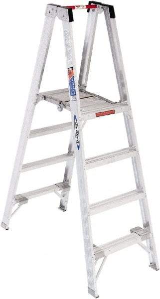 Werner - 8 Steps, 6' High, Type I Rating, Aluminum Platform Ladder - 250 Lb Capacity, 24-3/4" Base Width - Caliber Tooling