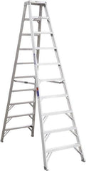 Werner - 9 Steps, 10' High, Type IA Rating, Aluminum Step Ladder - 300 Lb Capacity, 28-3/4" Base Width - Caliber Tooling