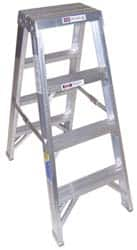 Werner - 3 Steps, 4' High, Type IAA Rating, Aluminum Step Ladder - 375 Lb Capacity, 21-1/4" Base Width - Caliber Tooling