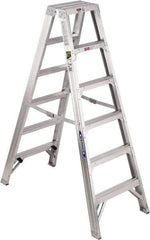 Werner - 5 Steps, 6' High, Type IAA Rating, Aluminum Step Ladder - 375 Lb Capacity, 24-3/4" Base Width - Caliber Tooling