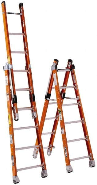 Werner - 7 Steps, 7' High, Type IAA Rating, Fiberglass Multi-Use Ladder - 375 Lb Capacity, 24-1/4" Base Width - Caliber Tooling