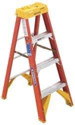 Werner - 3 Steps, 4' High, Type IA Rating, Fiberglass Step Ladder - 300 Lb Capacity, 19-7/8" Base Width - Caliber Tooling