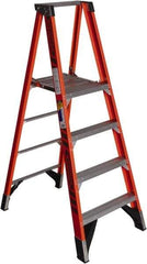 Werner - 4 Steps, 6' High, Type IAA Rating, Fiberglass Platform Ladder - 375 Lb Capacity, 27" Base Width - Caliber Tooling