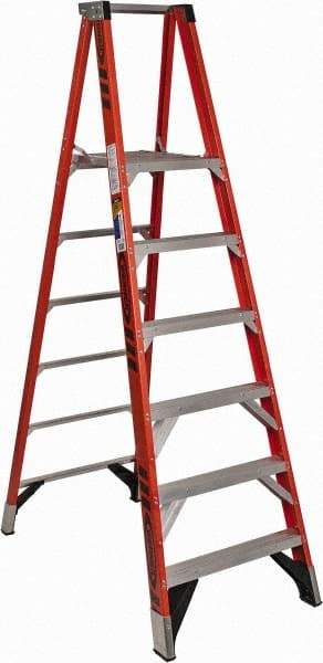 Werner - 6 Steps, 8' High, Type IAA Rating, Fiberglass Platform Ladder - 375 Lb Capacity, 30-1/2" Base Width - Caliber Tooling