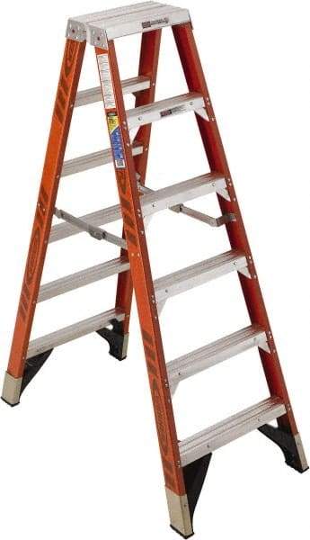 Werner - 5 Steps, 6' High, Type IAA Rating, Fiberglass & Aluminum Step Ladder - 375 Lb Capacity, 24-5/8" Base Width - Caliber Tooling