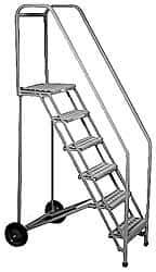 PW Platforms - 80" 5 Step Portable Safety Ladder - 300 Lb Capacity, 50" Platform Height, 32" Base Width x 45" Depth, Perforated Tread - Caliber Tooling