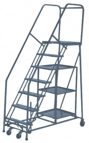 PW Platforms - 10 Step Ladder - Rolling Safety Stock Picking Ladder, 300 Lb Capacity, 100" Platform Height, 32" Base Width x 83" Base Depth, Perforated Tread - Caliber Tooling