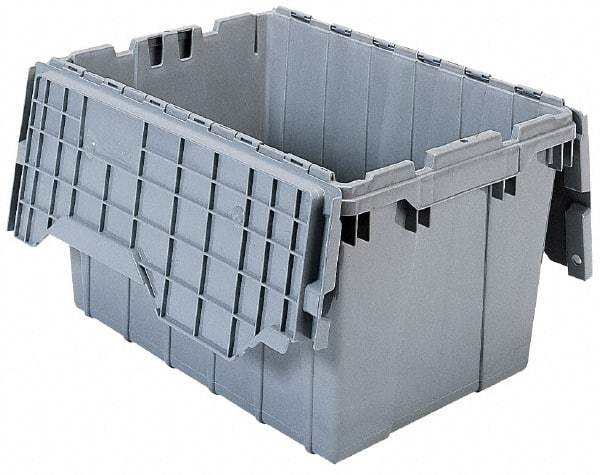 Akro-Mils - 1.12 Cu Ft, 35 Lb Load Capacity Gray Polyethylene Attached-Lid Container - Stacking, Nesting, 21-1/2" Long x 15" Wide x 9" High, Lid Included - Caliber Tooling