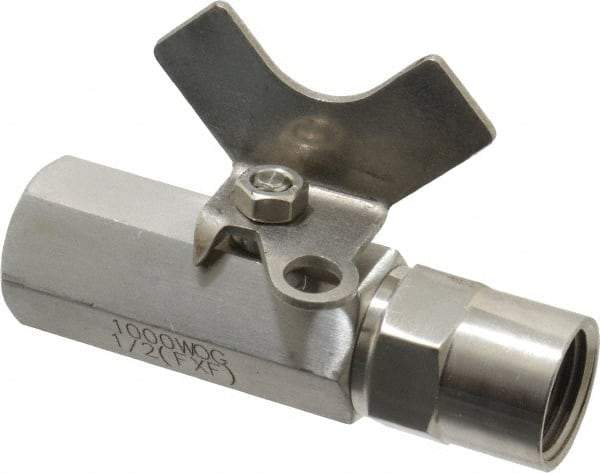 Midwest Control - 1/2" Pipe, Reduced Port, Stainless Steel Miniature Ball Valve - 2 Piece, Inline - Two Way Flow, FNPT x FNPT Ends, Butterfly Handle, 1,000 WOG, 150 WSP - Caliber Tooling