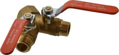 Midwest Control - 3/4 x 1" Pipe, Standard Port, Brass Standard Ball Valve - 2 Piece, Three Way, FNPT x MNPT x MNPT Ends, Lever Handle, 250 WOG, 150 WSP - Caliber Tooling