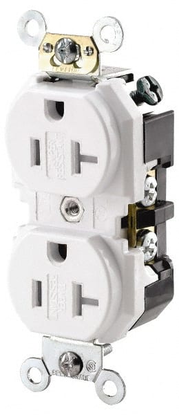 Leviton - 125 VAC 20A NEMA 5-20R Specification Grade White Straight Blade Duplex Receptacle - Caliber Tooling