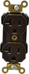 Leviton - 125 VAC, 20 Amp, 5-20R NEMA Configuration, Brown, Industrial Grade, Self Grounding Duplex Receptacle - 1 Phase, 2 Poles, 3 Wire, Flush Mount, Impact and Tamper Resistant - Caliber Tooling