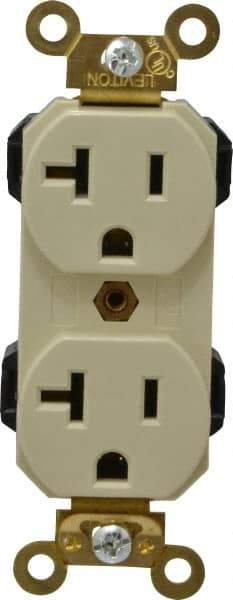 Leviton - 125 VAC, 20 Amp, 5-20R NEMA Configuration, Ivory, Industrial Grade, Self Grounding Duplex Receptacle - 1 Phase, 2 Poles, 3 Wire, Flush Mount, Impact and Tamper Resistant - Caliber Tooling