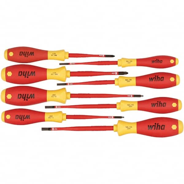 Wiha - 8 Piece Slotted, Phillips & Square Screwdriver Set - Bit Sizes: Philips #1 & #2, Comes in Box - Caliber Tooling