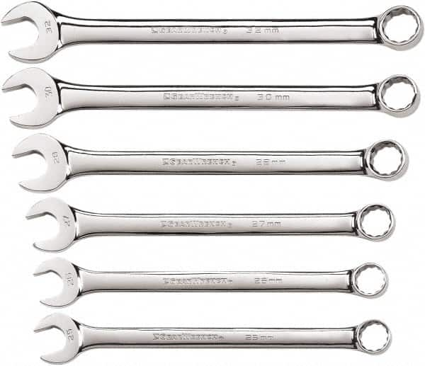 GearWrench - 6 Piece, 25mm to 32mm, 12 Point Combination Wrench Set - Metric Measurement Standard, Chrome Finish - Caliber Tooling