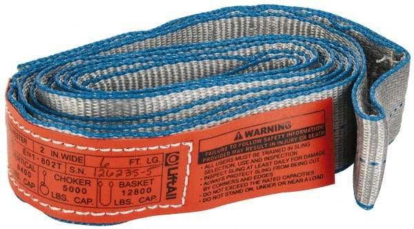 Lift-All - 6' Long x 2" Wide, 6,400 Lb Vertical Capacity, 1 Ply, Nylon Web Sling - 5,000 Lb Choker Capacity - Caliber Tooling